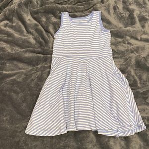 Girls Sleeveless Blue & White Striped Twirly Dress Size 6-7